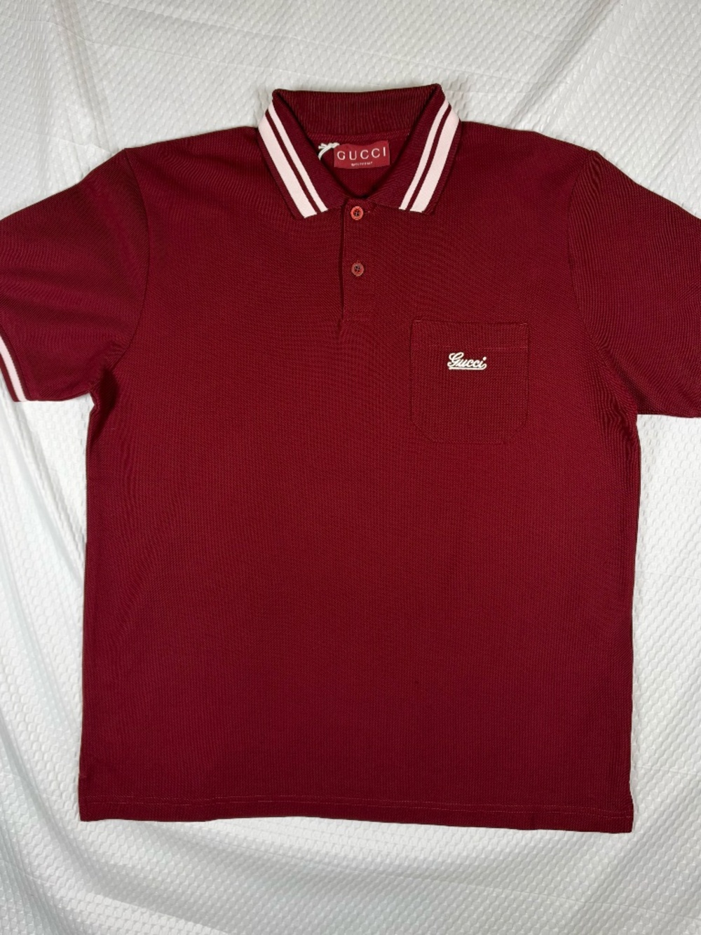 MEN'S GUCCI BURGUNDY POLO SHIRT CHEST POCKET SIZE LARGE REGULAR FIT LIKE NEW